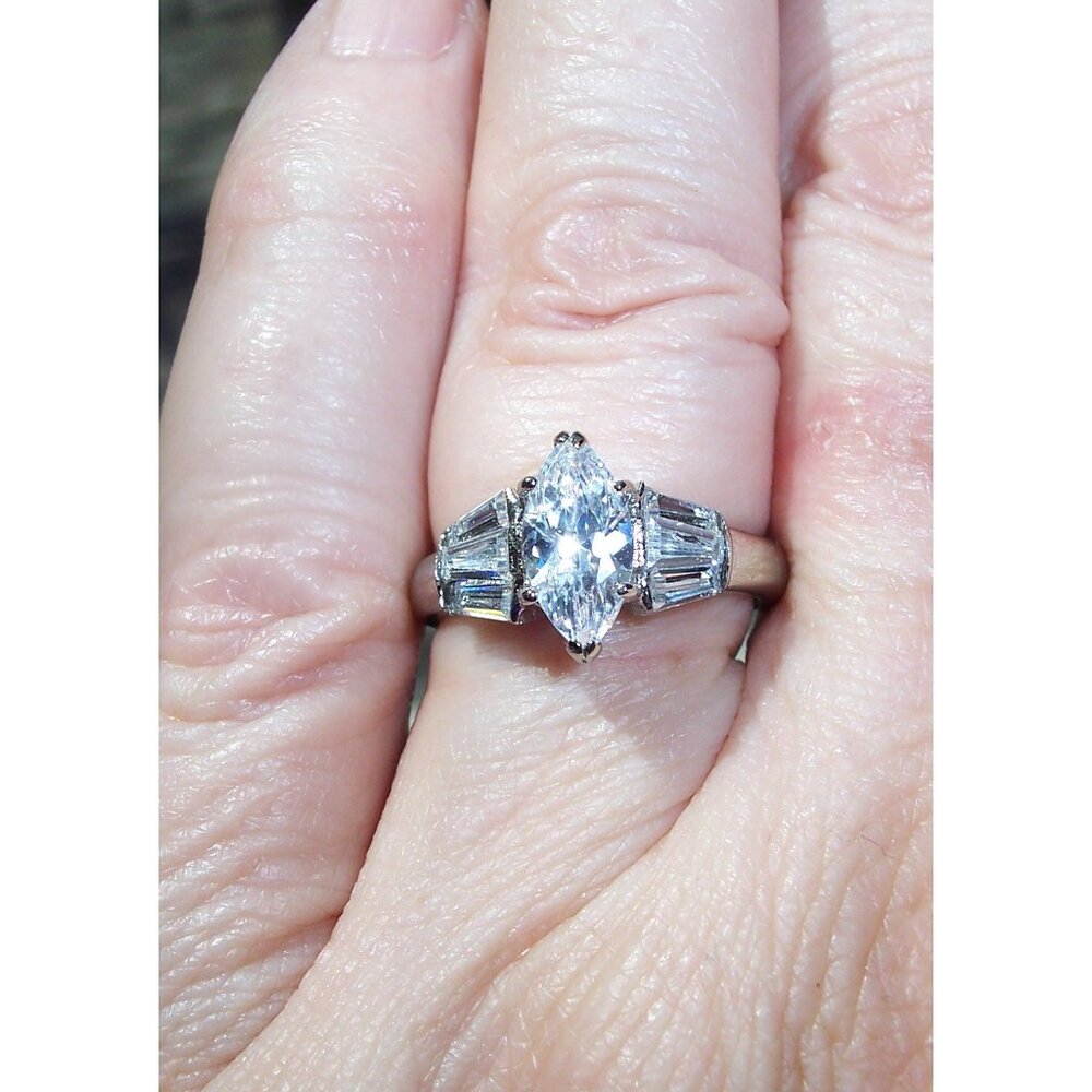 Marquise & Baguette Cubic Zirconia Ring Stainless Steel High Polished - Picture 10 of 14